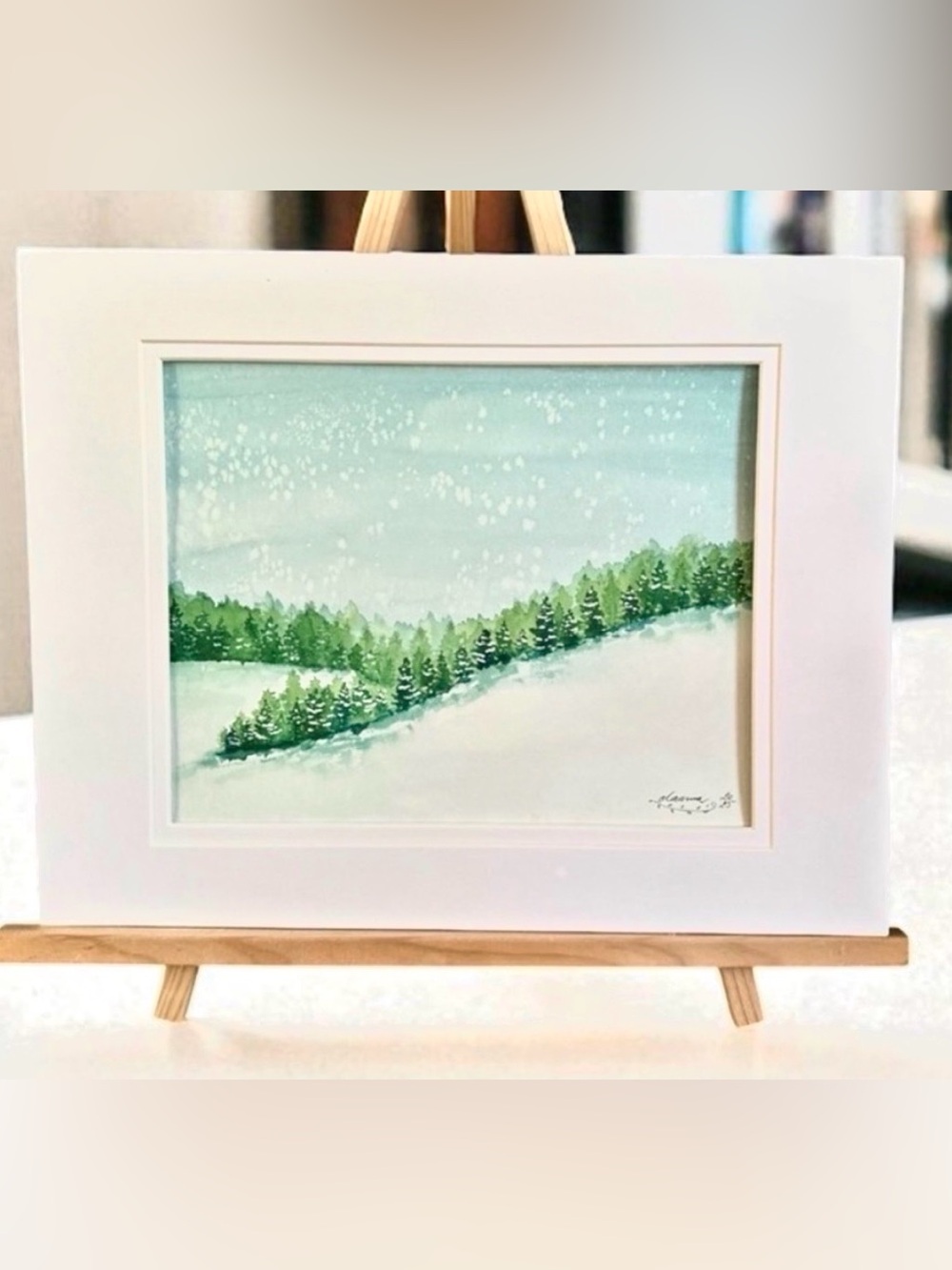 Hand-Made New Watercolor Art Trees and Quiet Snow